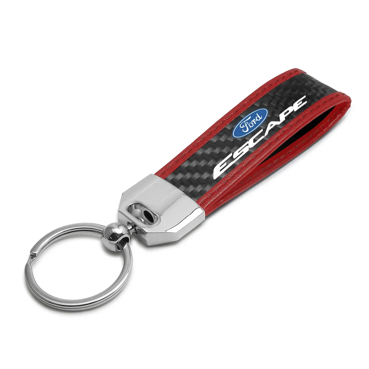 iPick Image, LLC iPick Image, LLC Ford Escape Carbon Fiber Key Chain Red Leather Stitching Car Electronics Accessory — product photo