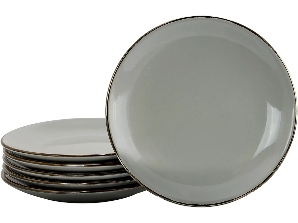 Elama Elama Tahitian Sand EL-TAHITIANSAND 6-Piece Salad Plate Set Light Grey Stoneware — product photo