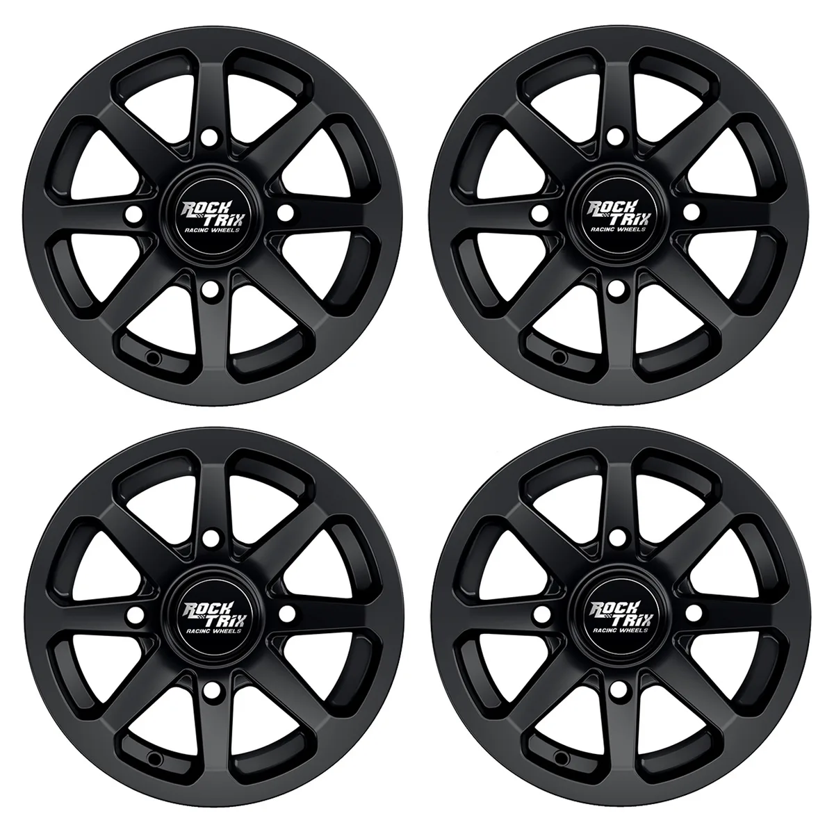 RockTrix RockTrix RT102 14in 14x7 Matte Black 4x137 5+2 Offset 110mm 800lb (Set of 4) — product photo