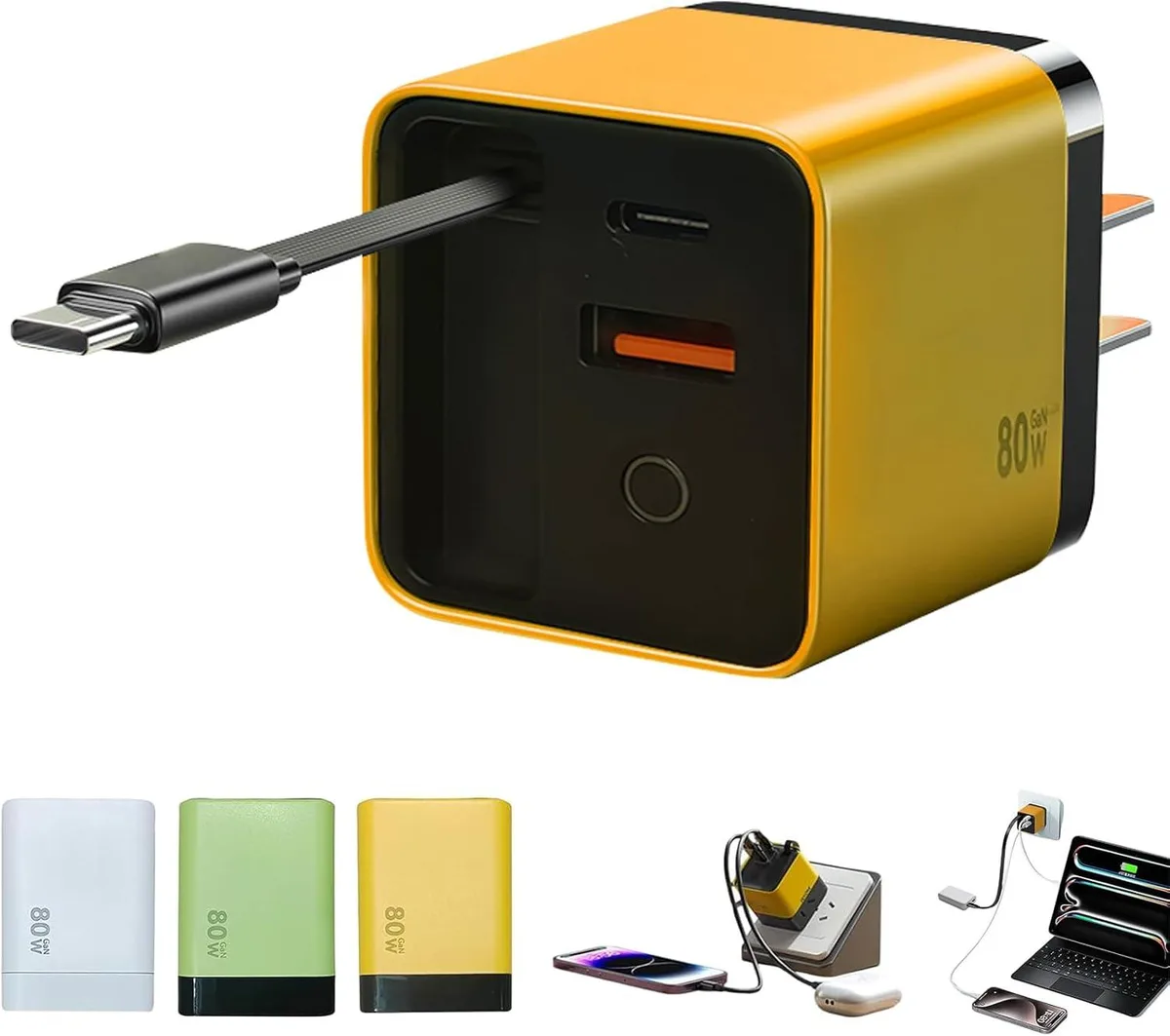 ONITOON ONITOON 80W Retractable USB-C Wall Charger 65cm Cable — product photo