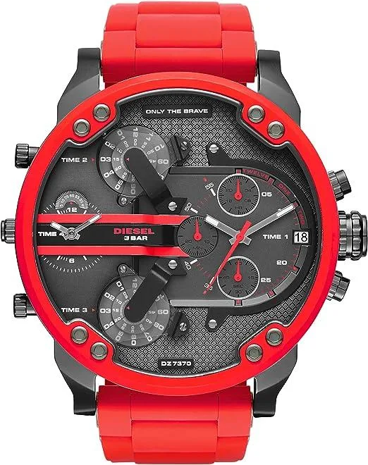 Diesel Diesel Mr. Daddy 2.0 Men's Watch 57mm Gunmetal Red Silicone Band — product photo