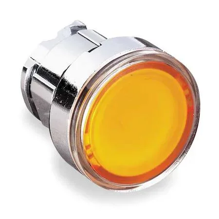 Yellow metal flush push button operator, 22 mm diameter, momentary action, IP66 rated