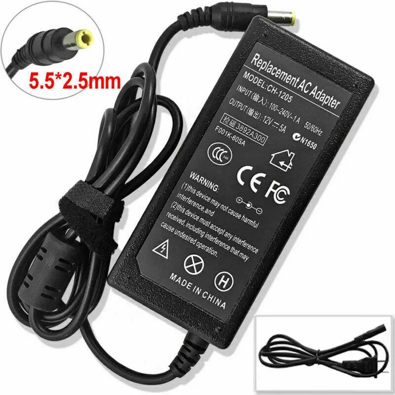 Thinkstar Thinkstar 60W AC Adapter 12V 5A 5.5mm/2.5mm 2.5ft Cord — product photo