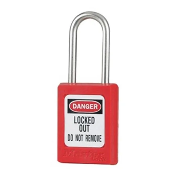 Red thermoplastic safety padlocks with stainless steel shackles, keyed alike, twelve pack
