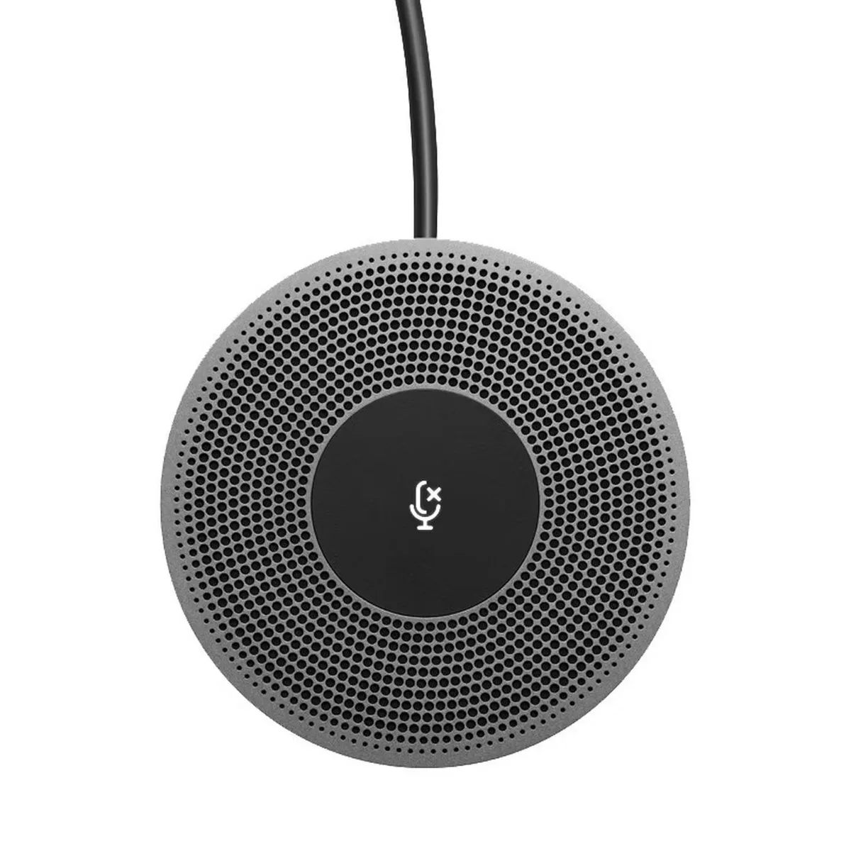 Black circular extension microphone with mute button and LED indicators, 6 metre cable