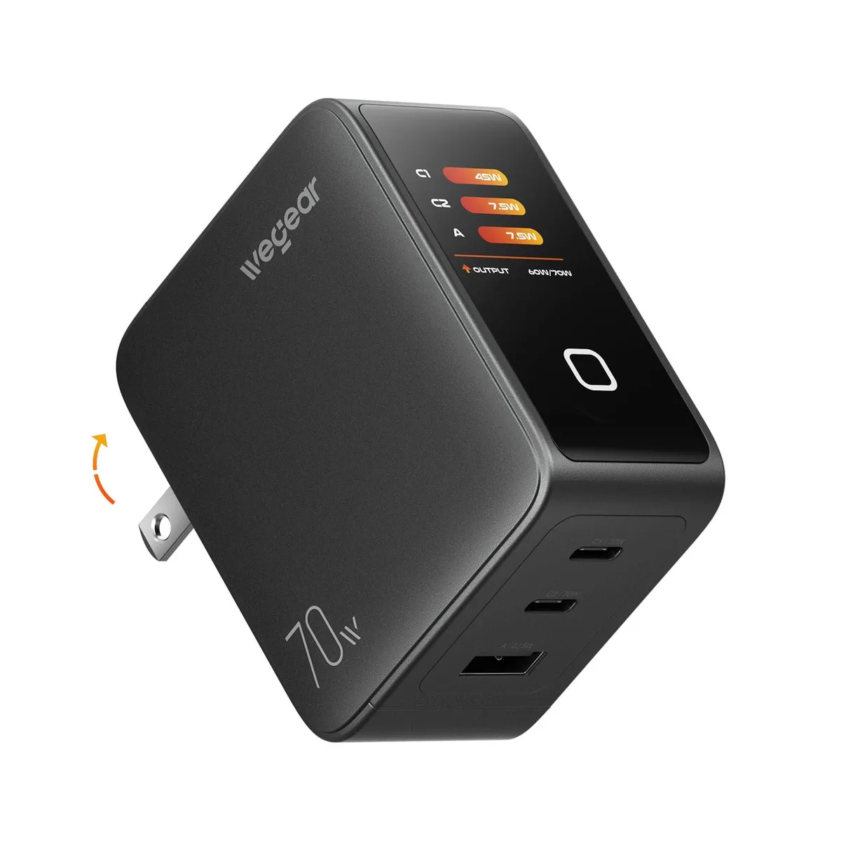  wegear PA2676 70W GaN USB Charger 3-Port Smart Display Black — product photo