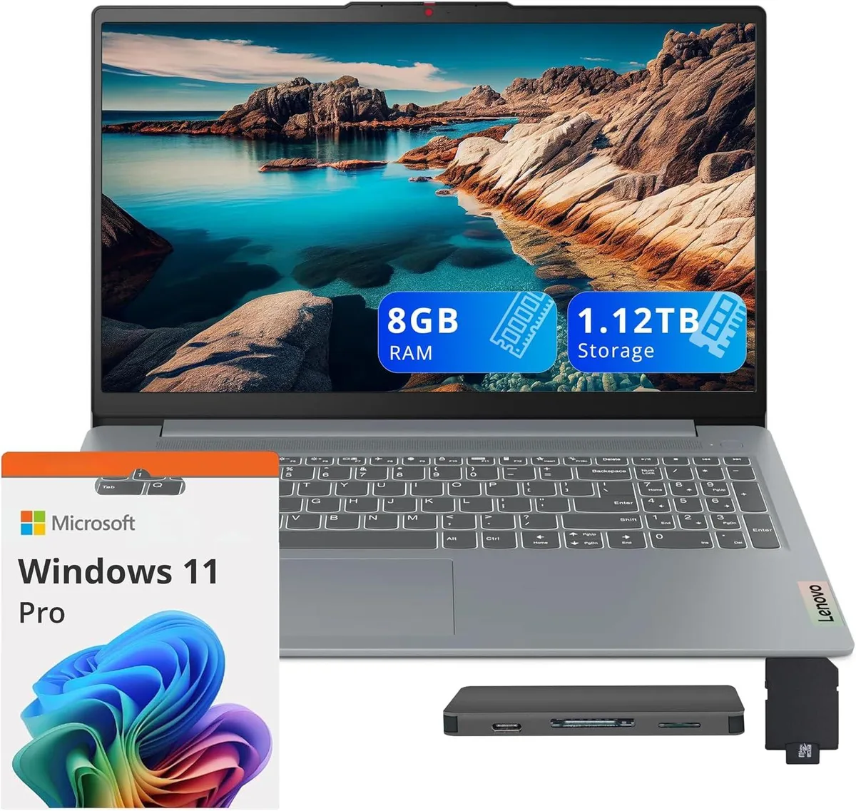 Lenovo Lenovo IdeaPad Slim 3i 15.6" FHD business laptop, Core i3-N305, 8GB LPDDR5, 1.12TB storage, Arctic Grey — product photo