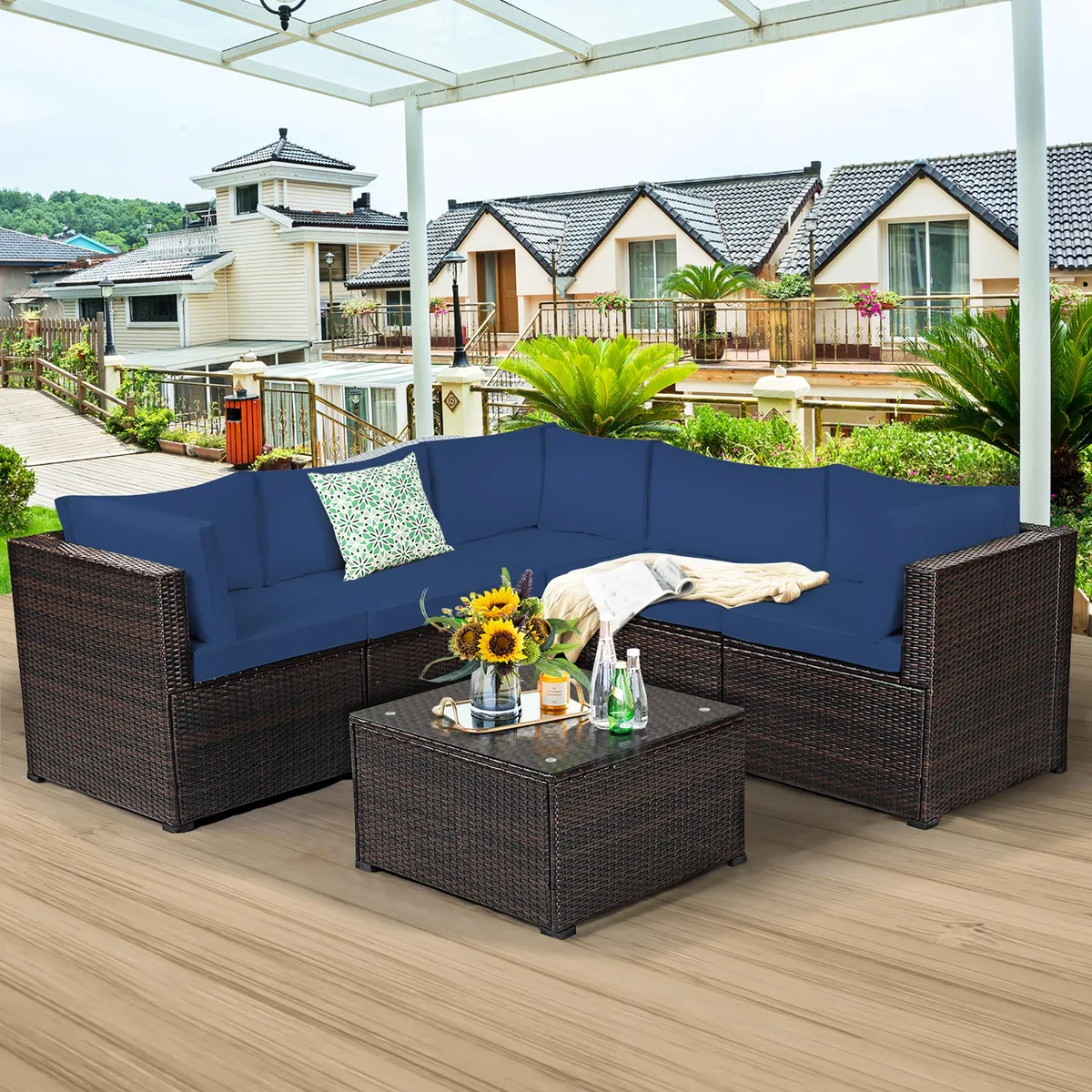 Costway Costway 6PCS Patio Rattan Furniture Set Navy — product photo