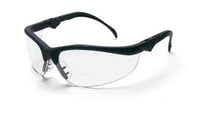 Black half-frame safety reading glasses with clear polycarbonate lenses and spatula temples