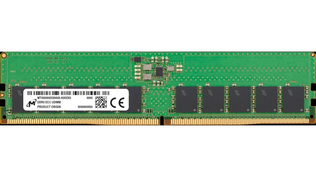 Micron Micron MTC10C1084S1EC48BA1R 16GB DDR5-4800 ECC Unbuffered UDIMM 1Rx8 CL40 server RAM — product photo