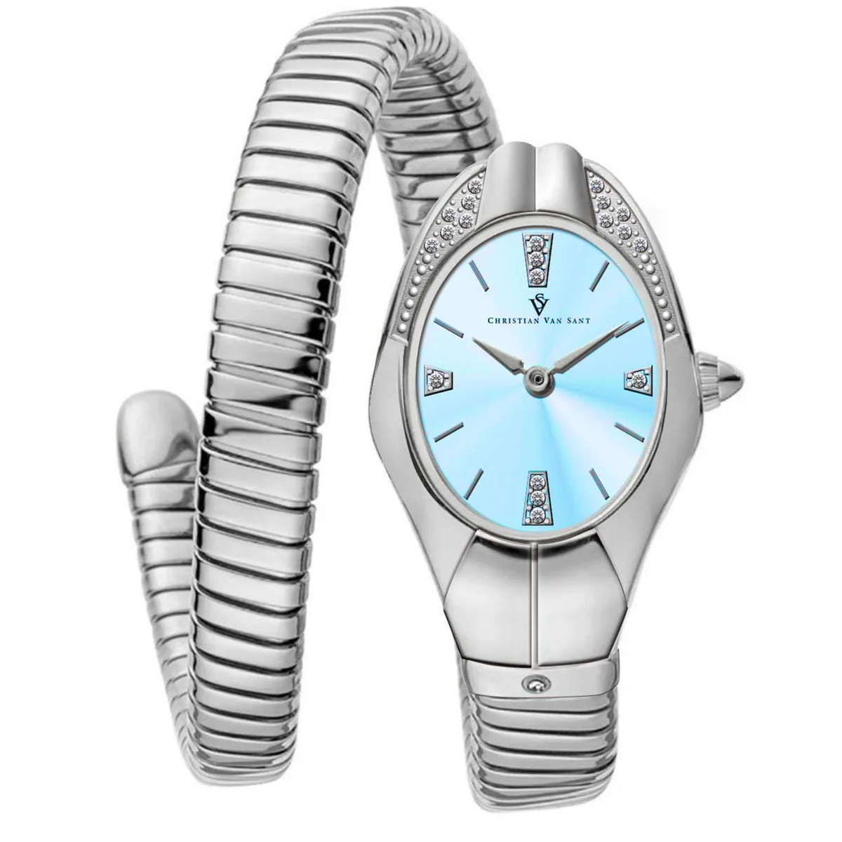 Stainless steel watch with blue dial and metal bracelet