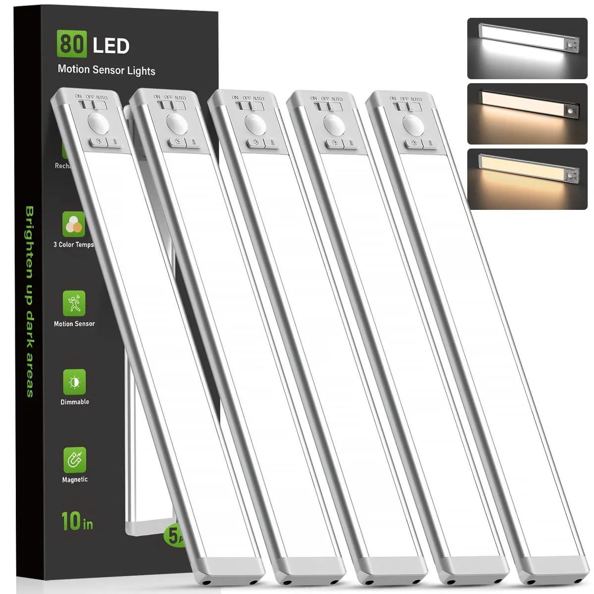 Five silver aluminium bars, each ten inches long, with magnetic backs and USB-C ports