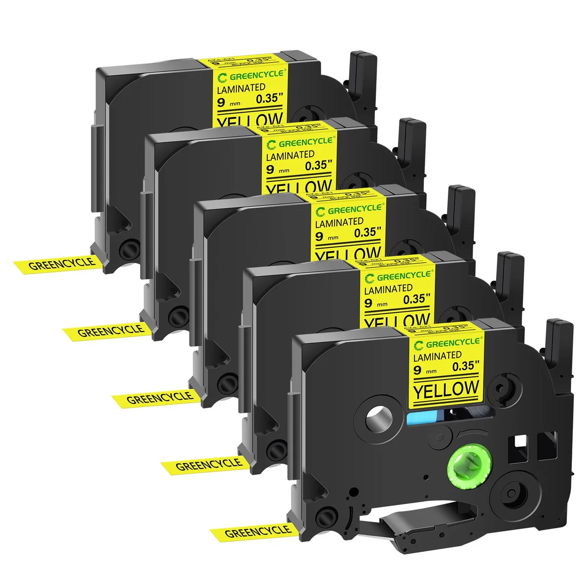 GREENCYCLE GREENCYCLE TZe-621 9mm Black on Yellow Laminated Tape 5 Pack — product photo