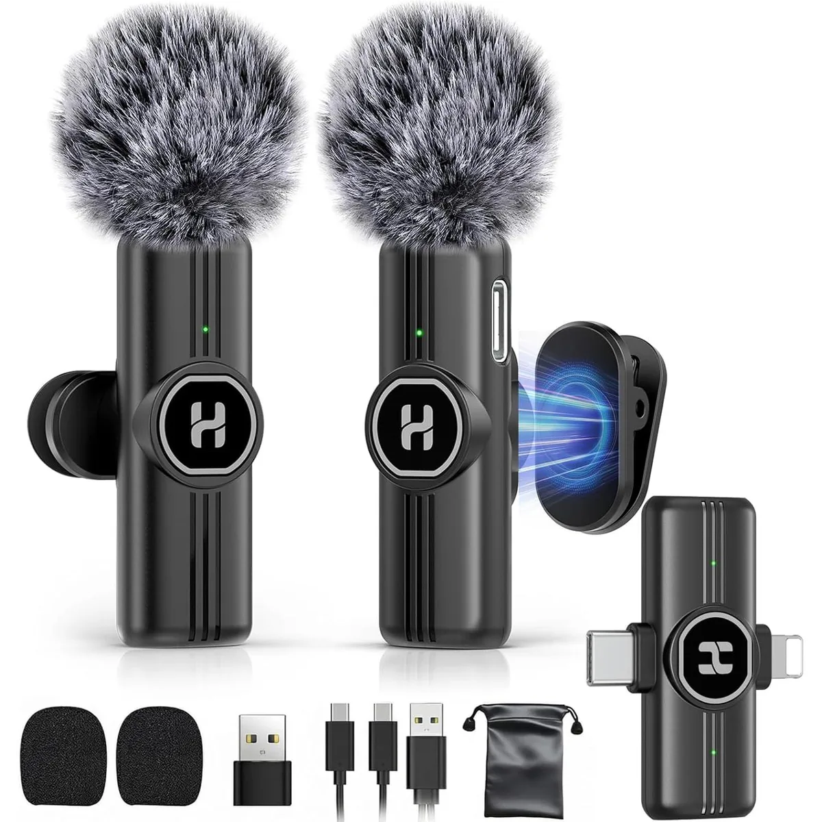  HEHOTTC M2 Lavalier Microphone USB-C Lightning Black 12h 70ft — product photo