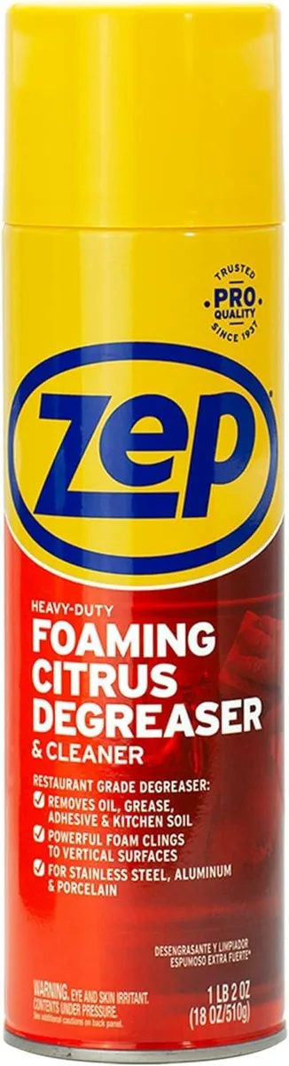 Aerosol can of Zep foaming citrus degreaser, 18 oz