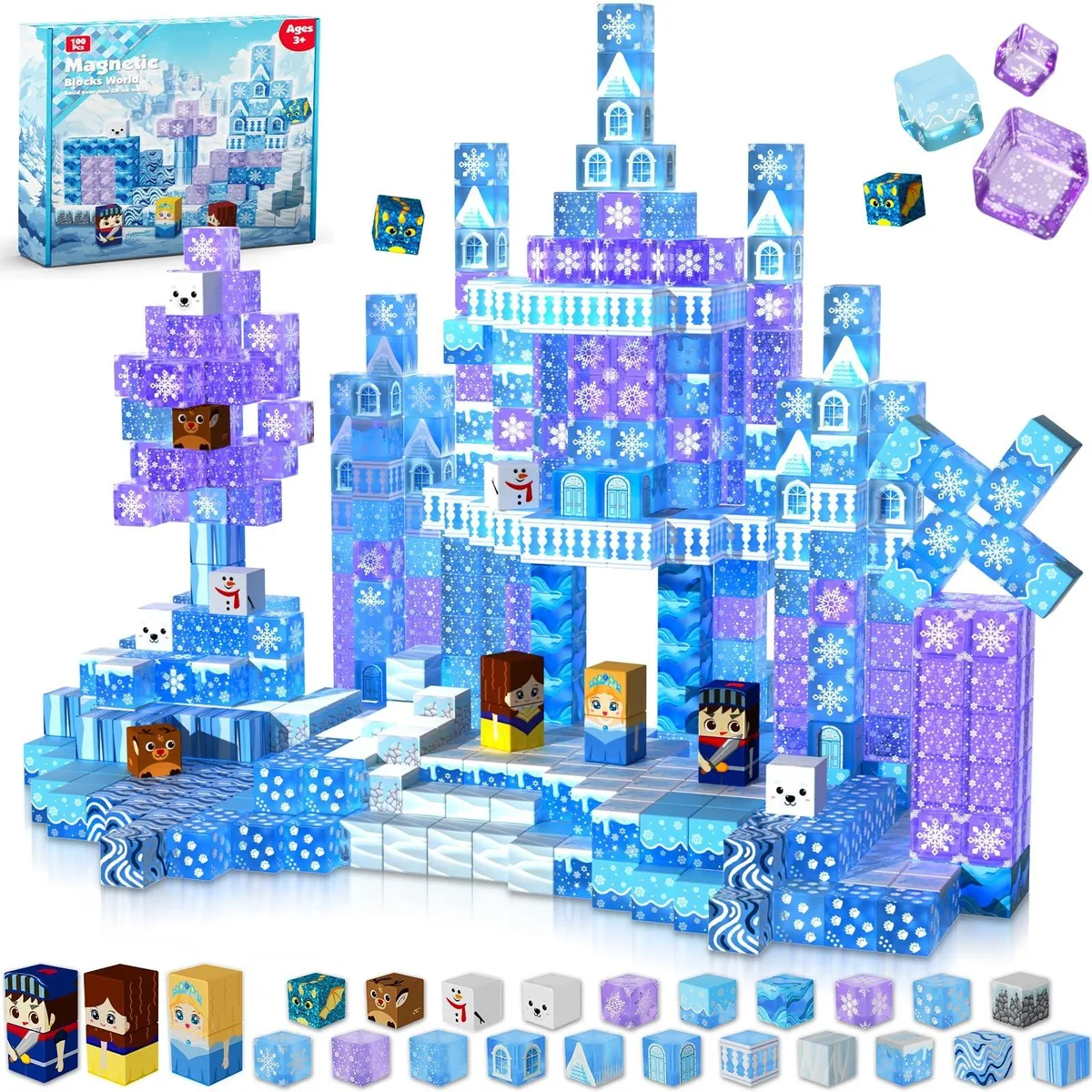 Magneverse 100Pcs 0.8in Transparent Blue Princess Castle Magnetic Building Blocks — product photo