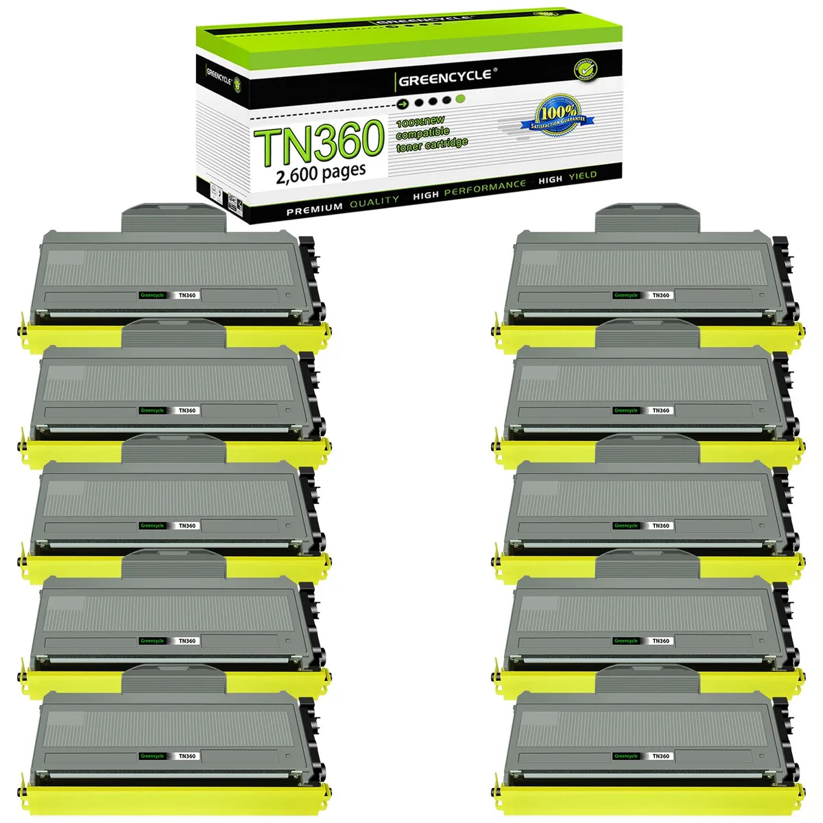 GREENCYCLE GREENCYCLE TN360 High Yield Black Toner Cartridge 10 Pack — product photo