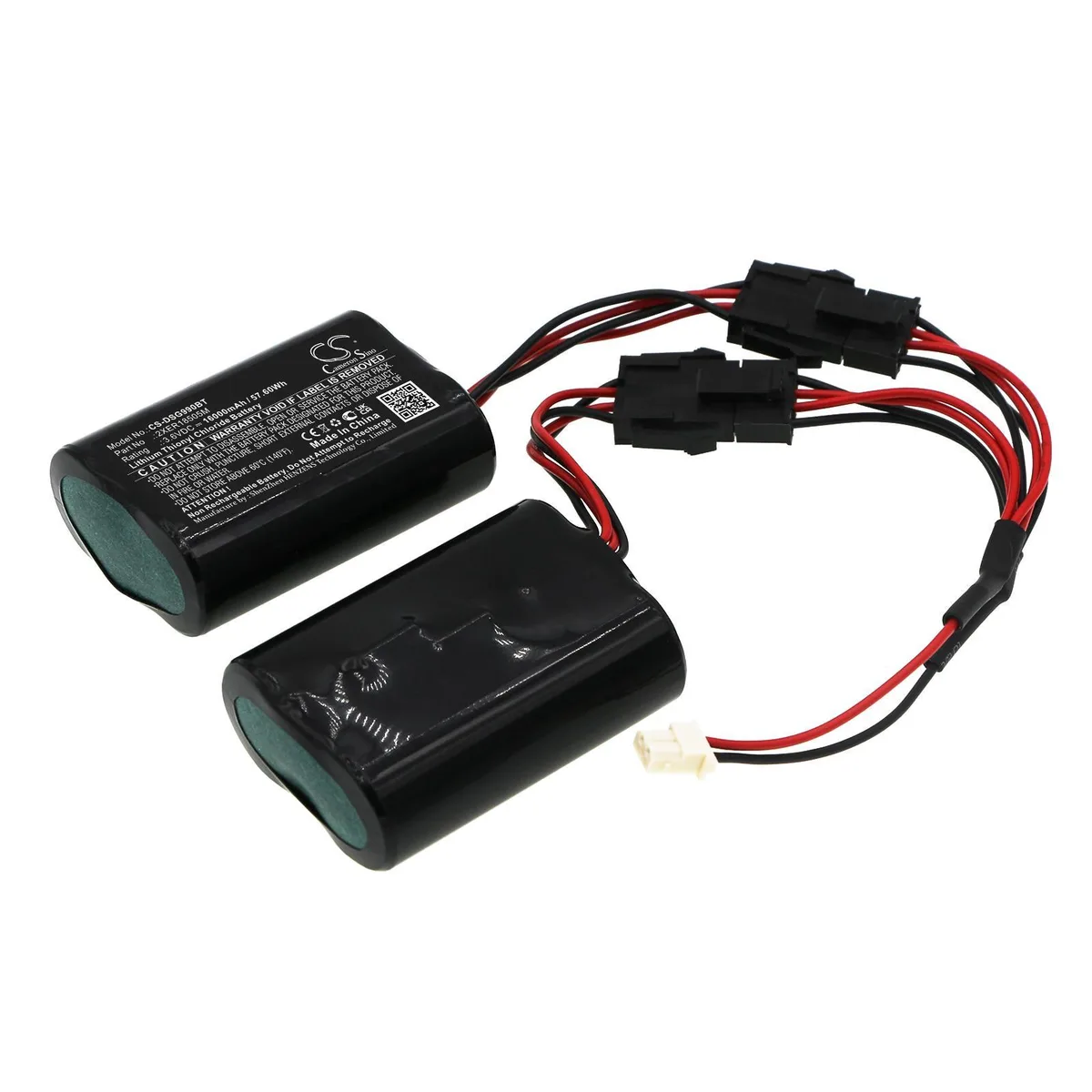 Small rectangular Cameron Sino battery with black plastic casing and two wire terminals