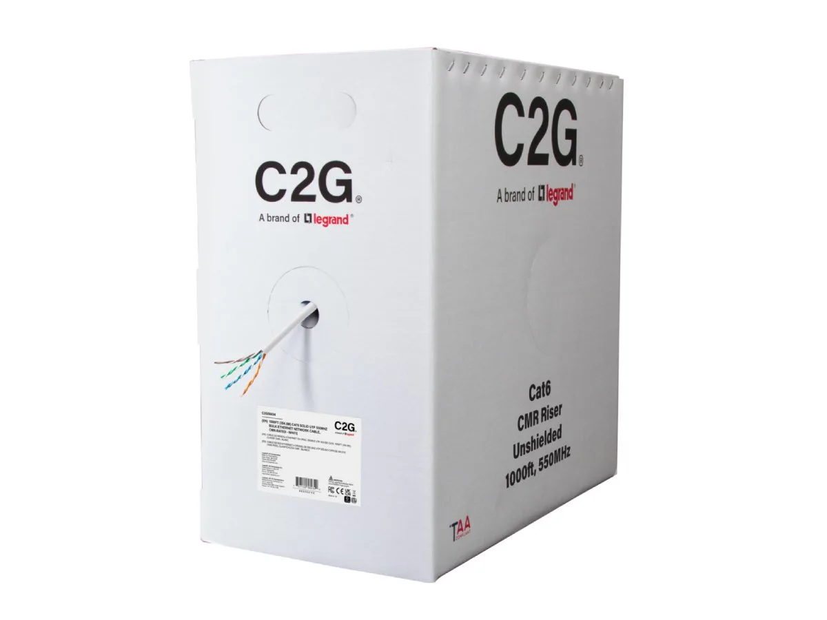 Cables To Go Cables To Go C2G56034 Cat6 bulk network ethernet cable 1000 ft white TAA compliant — product photo