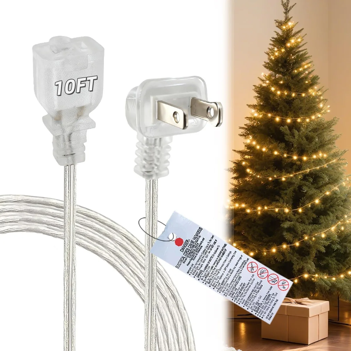  Yeatel 10 FT Clear Extension Cord 18AWG 10A 125V — product photo