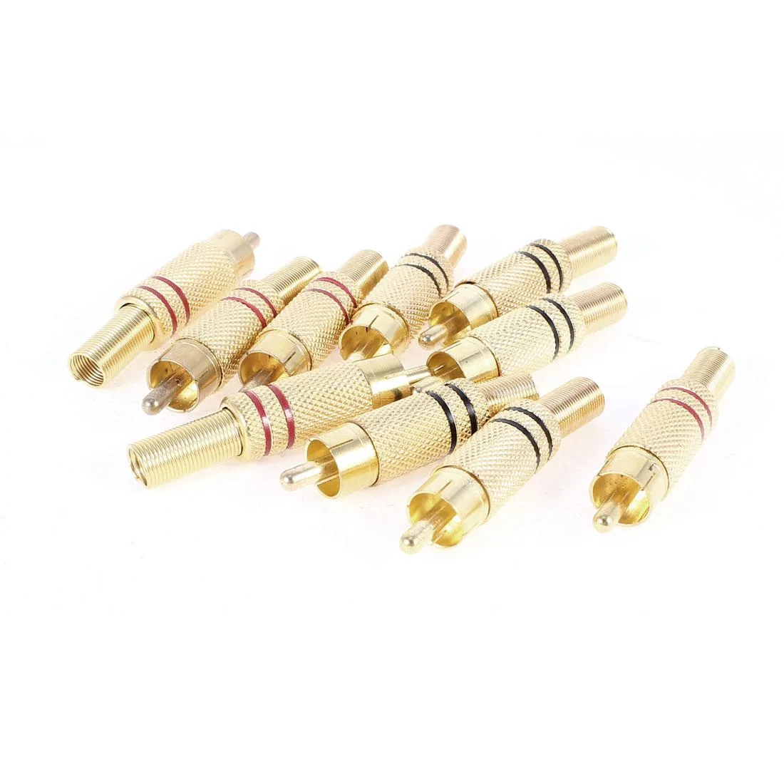 Unique-Bargains Unique-Bargains 10 gold-tone red black RCA male plug connectors — product photo