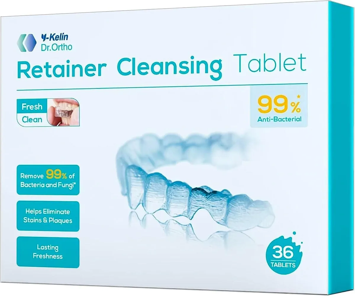 White box with mint-green accents holding 36 individually wrapped cleaning tablets
