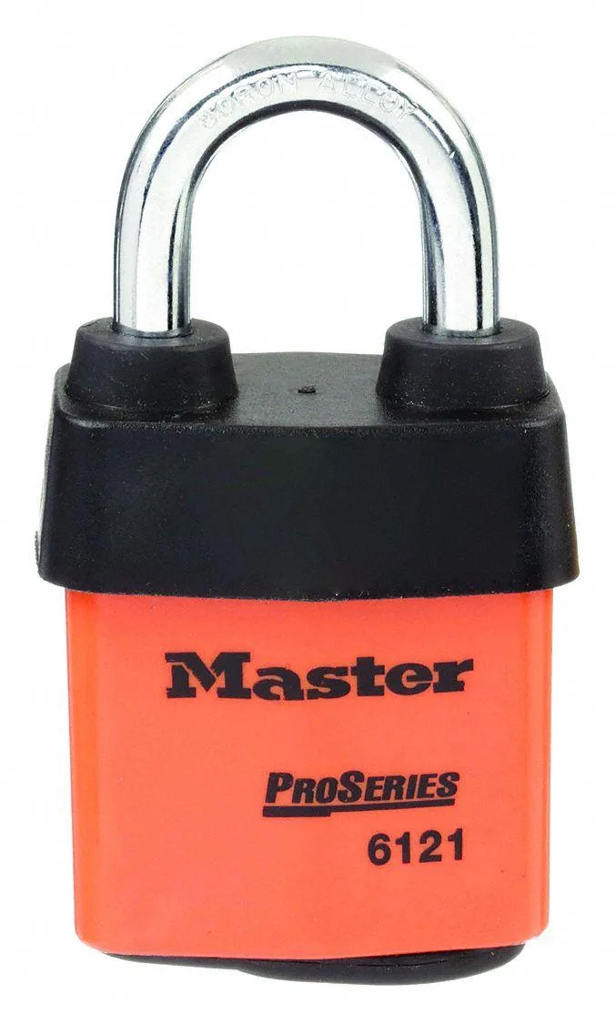 Orange steel lockout padlock with boron alloy shackle