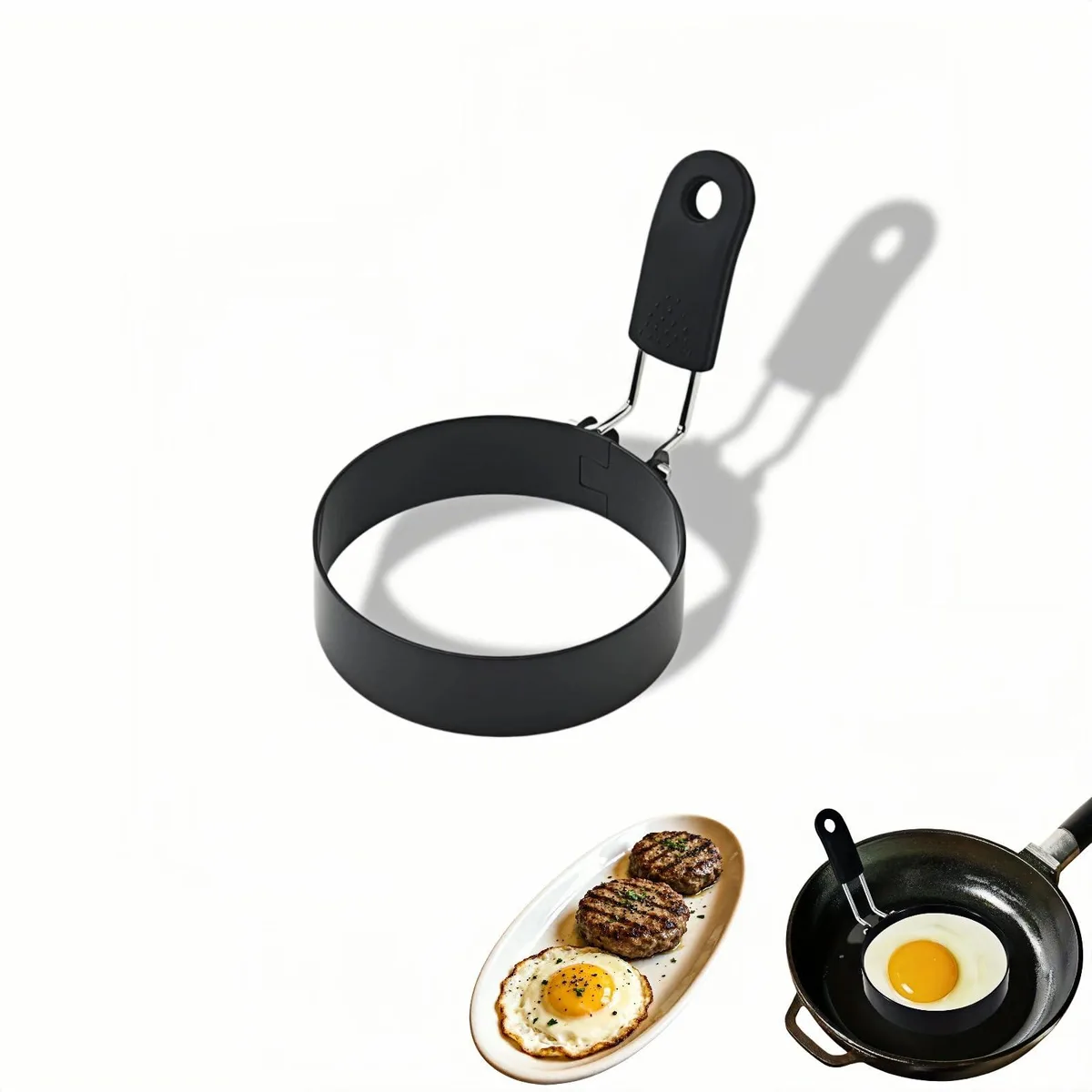 Stainless steel egg ring, 3.5 inch, silicone handle