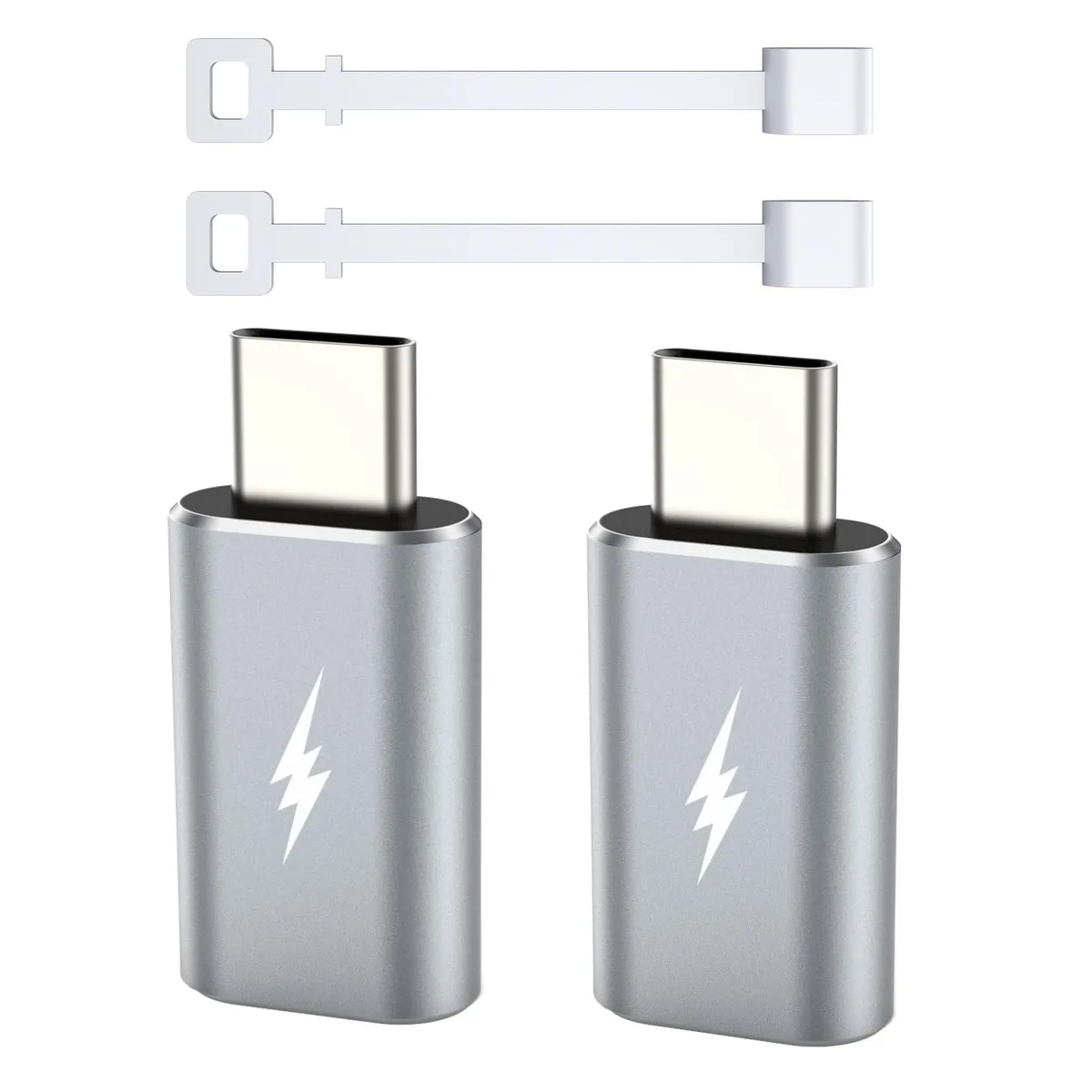 Grey Lightning female to USB-C male adapter cable with anti-lost rubber holder