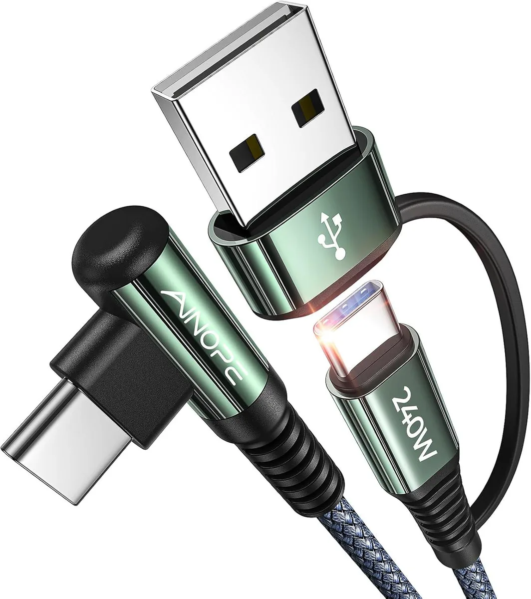 Kootion Kootion 10 FT USB-C Cable 240W with Adapter 100W Right Angle Grey — product photo