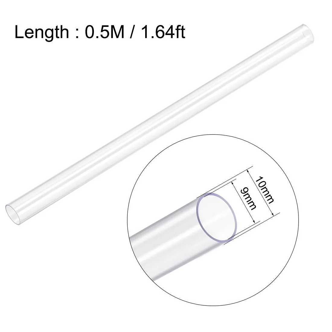 Unique-Bargains Unique-Bargains PVC Rigid Round Tubing Clear 9mm ID x 10mm OD 0.5m — product photo