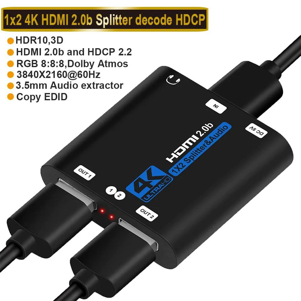 WRIARICH WRIARICH OZF6-1 HDMI Splitter 1x2 Audio Extractor 4K 60Hz — product photo
