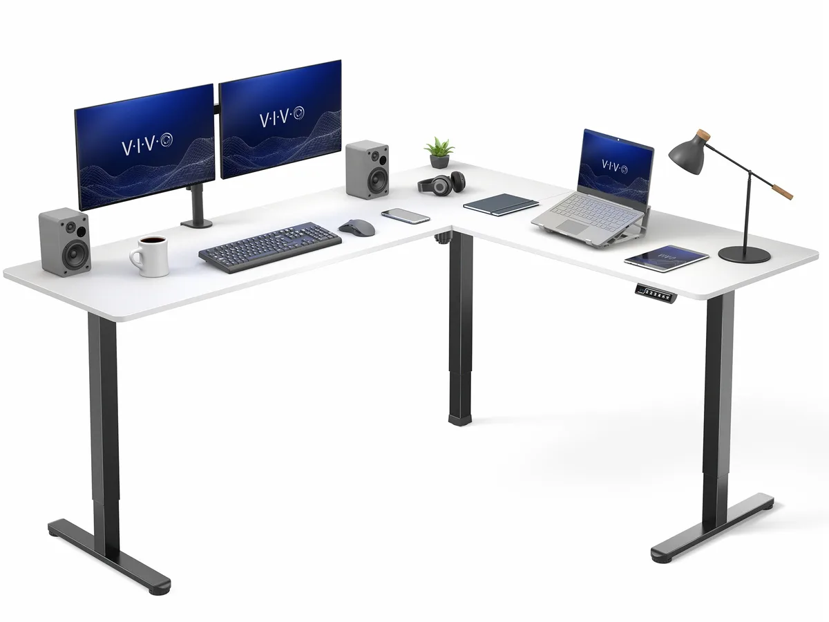VIVO VIVO White/Black Electric Corner Standing Desk 75" x 63 — product photo