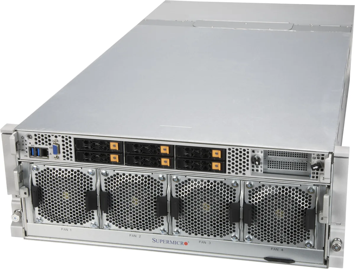 Silver 4U rackmount server chassis with front drive bays and ventilation grilles