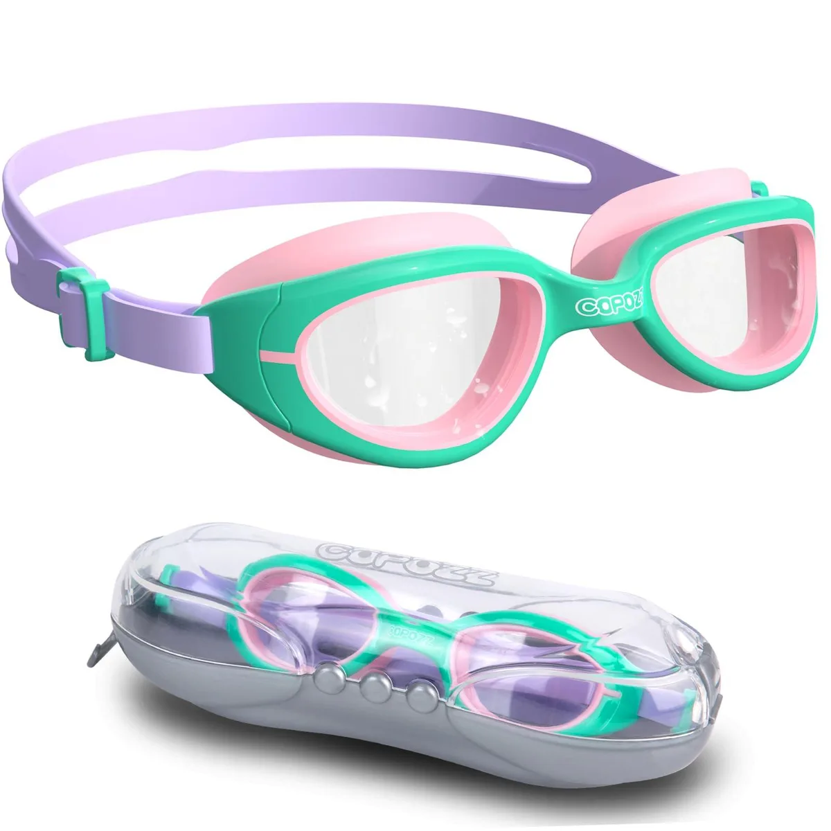 Colourful kids swimming goggles with silicone seals and dual strap