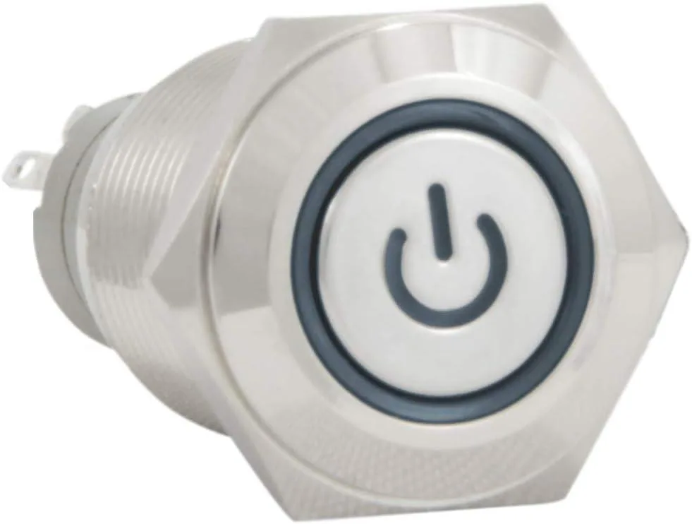 JacobsParts Inc. JacobsParts Inc. LTCH-C3-BLU 16mm 12V Latching Push Button Disconnect Stainless Steel Blue LED Waterproof IP67 — product photo