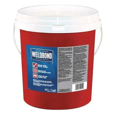 White epoxy adhesive in a five-gallon metal pail