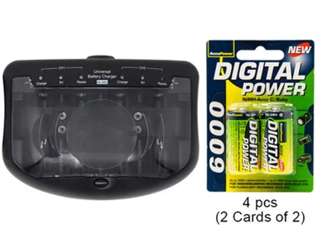 DUSLAN DUSLAN V2299 smart charger with 4 C AccuPower NiMH 6000 mAh batteries — product photo
