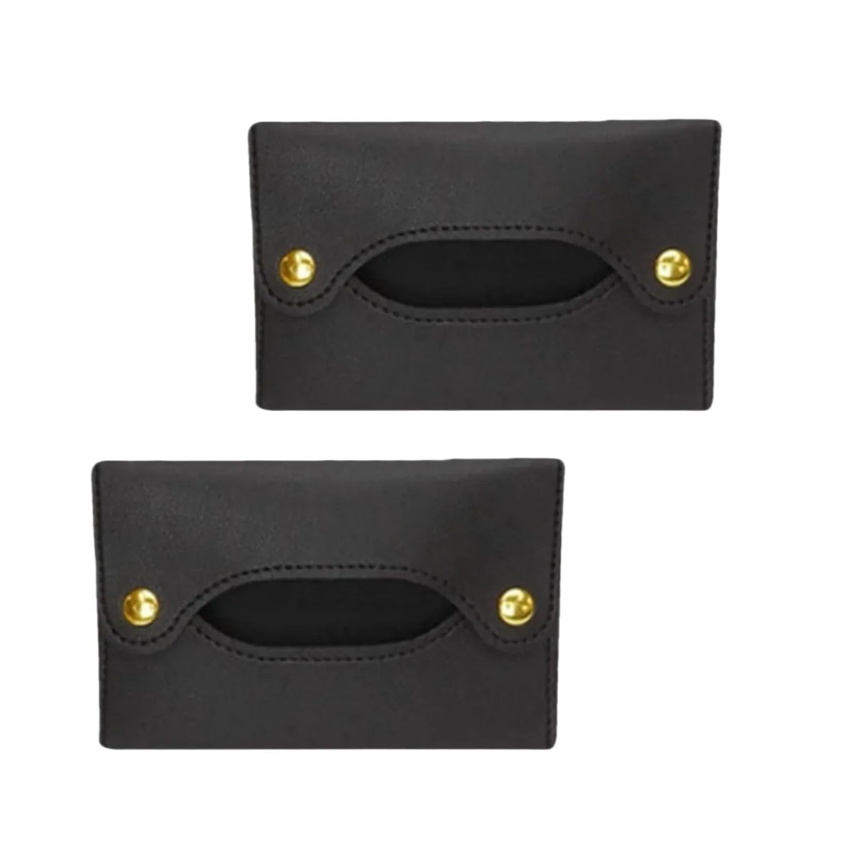 Two slim black PU leather tissue pouches lying flat
