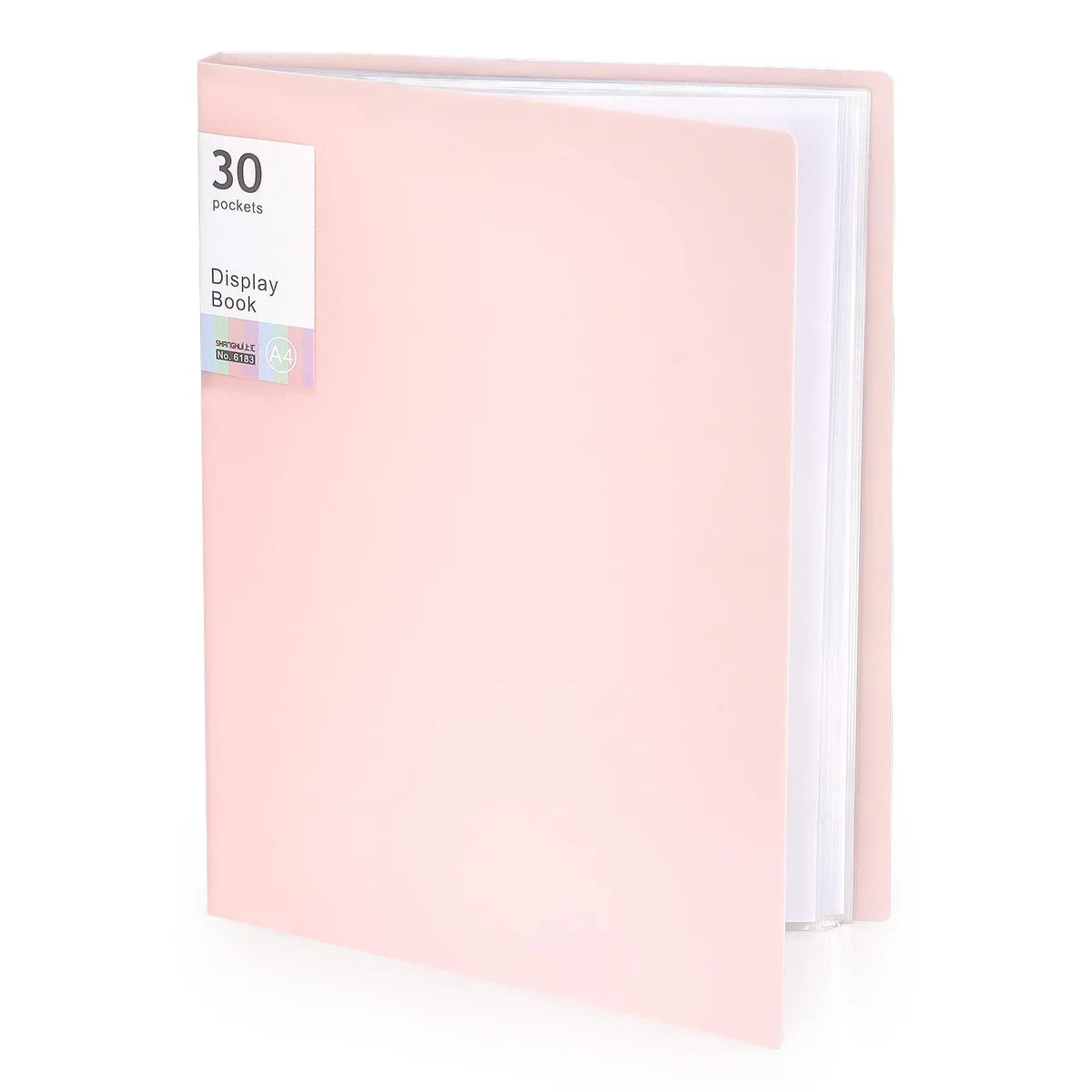 Pink A4 pocket binder with 30 clear plastic sleeves