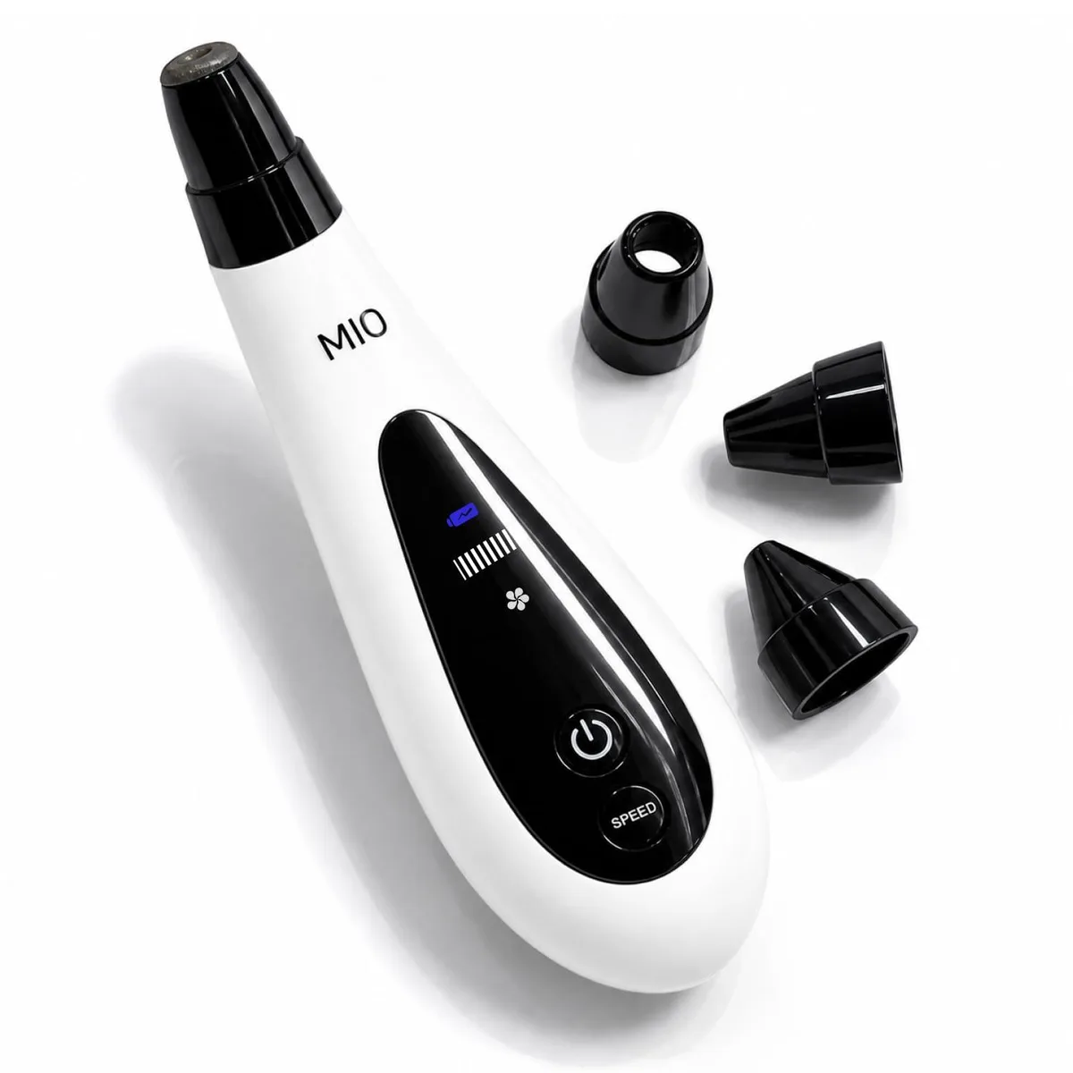 White handheld microdermabrasion device with diamond tip, blue accents