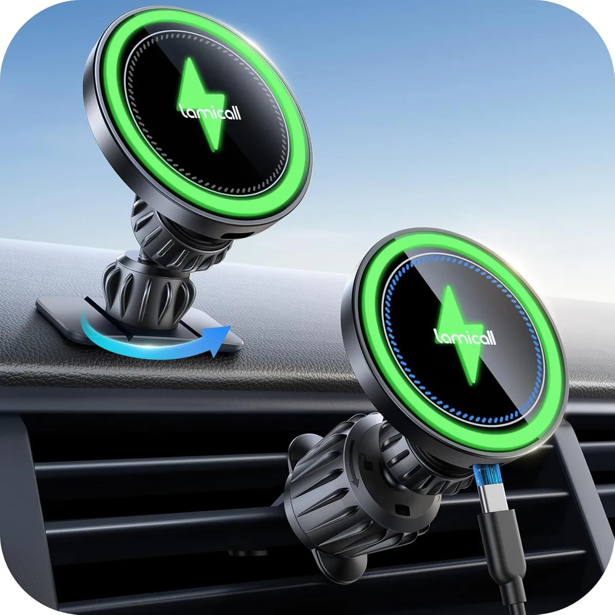FLEANE FLEANE 15W MagSafe Car Mount Charger 20X Strong Magnets 1600g Black — product photo