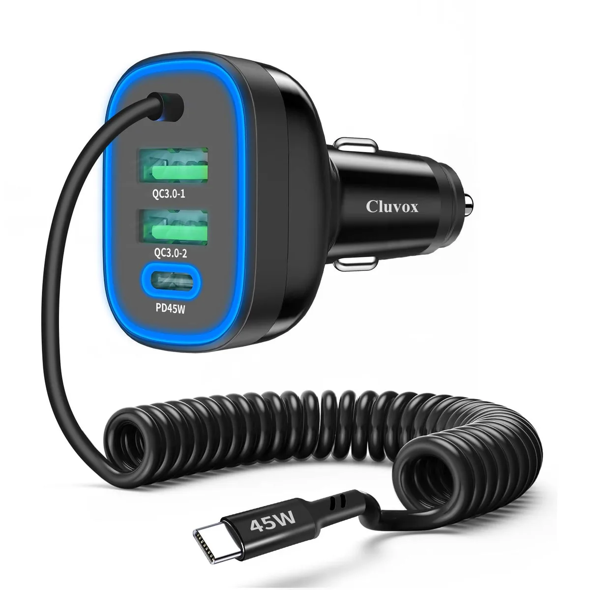No Sew No Sew 90W 4-Port Car Charger with 5ft Coiled Cable — product photo