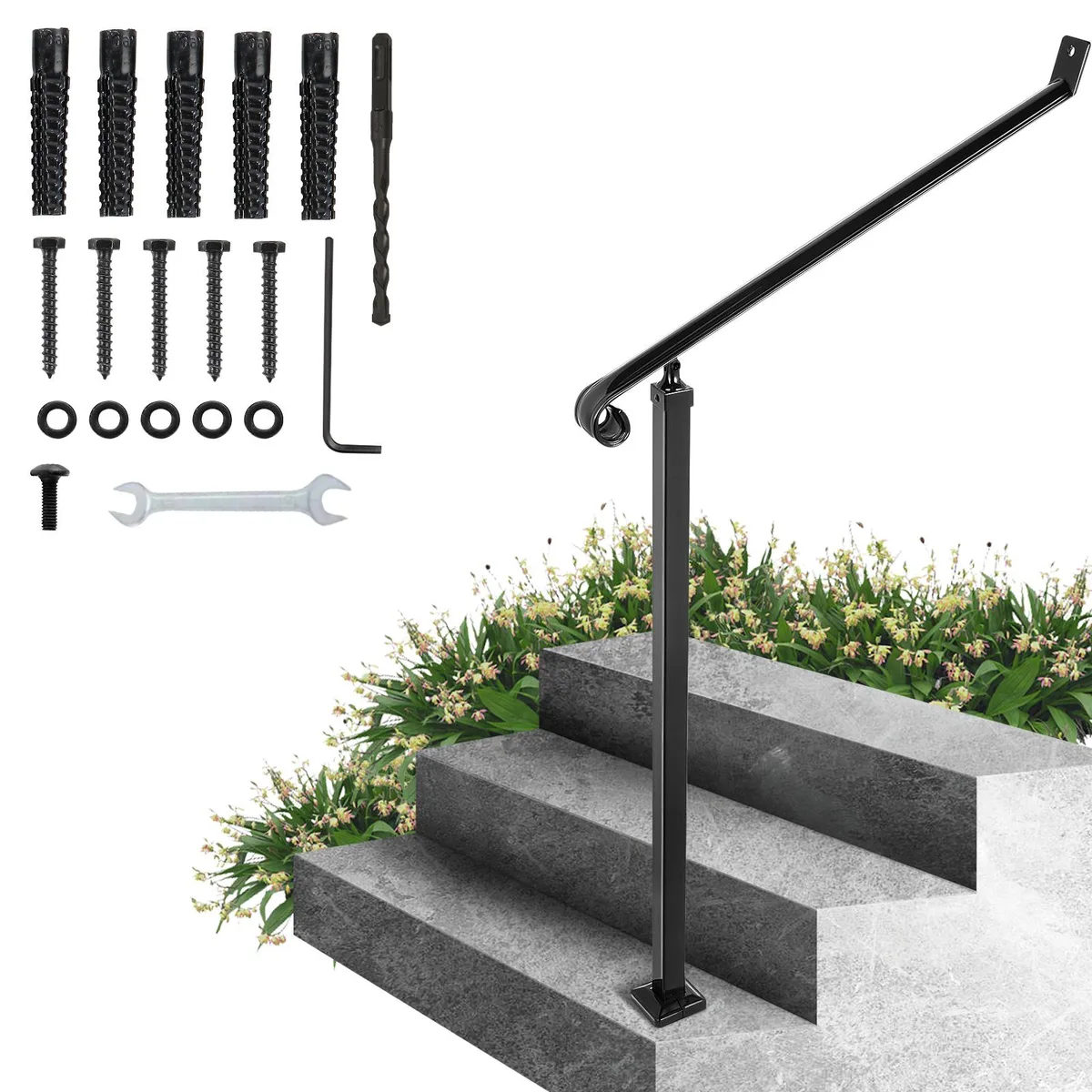 VEVOR VEVOR Wrought Iron Handrail 1-2 Steps Black 30.1 x 62.8 in — product photo