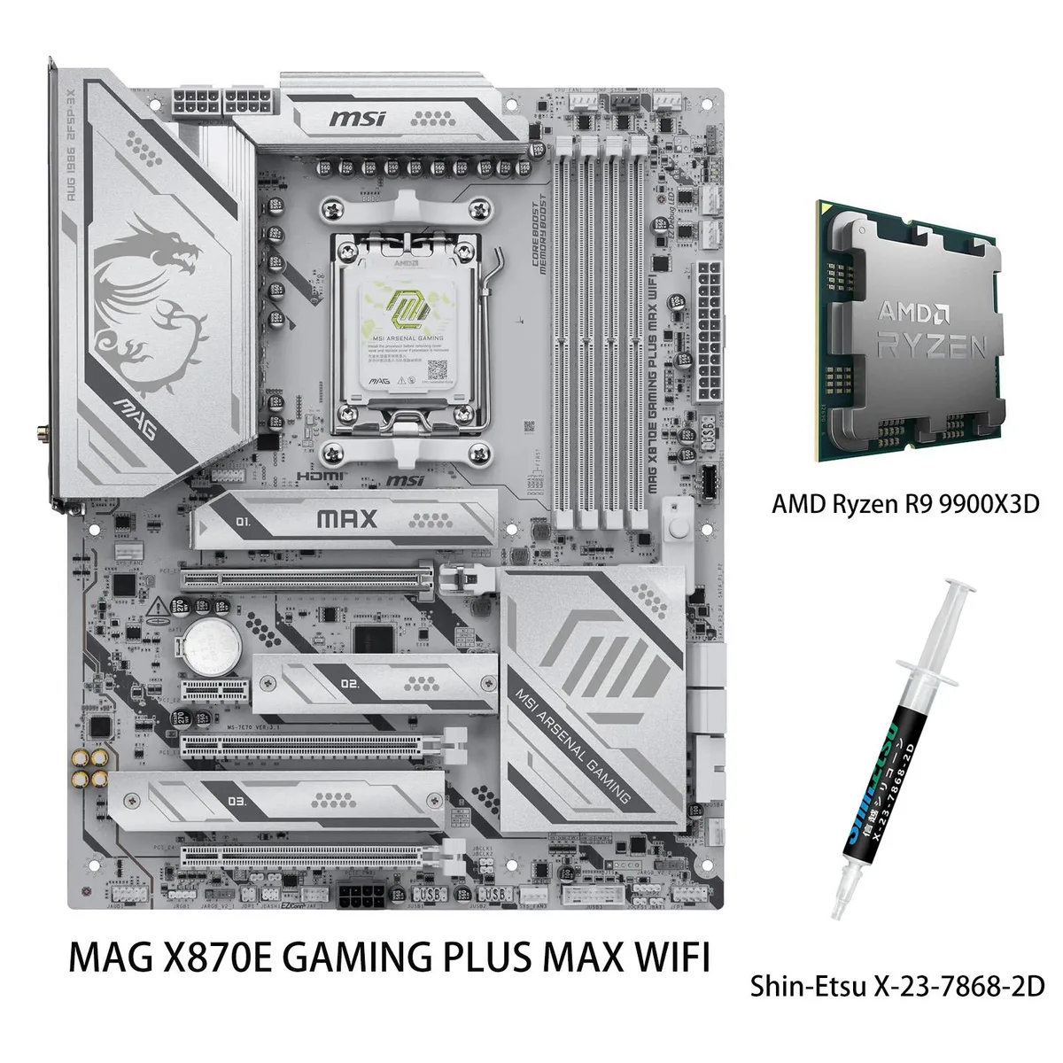 MSI MSI MAG X870E GAMING PLUS MAX WIFI &amp; Ryzen 9 9900X3D combo — product photo