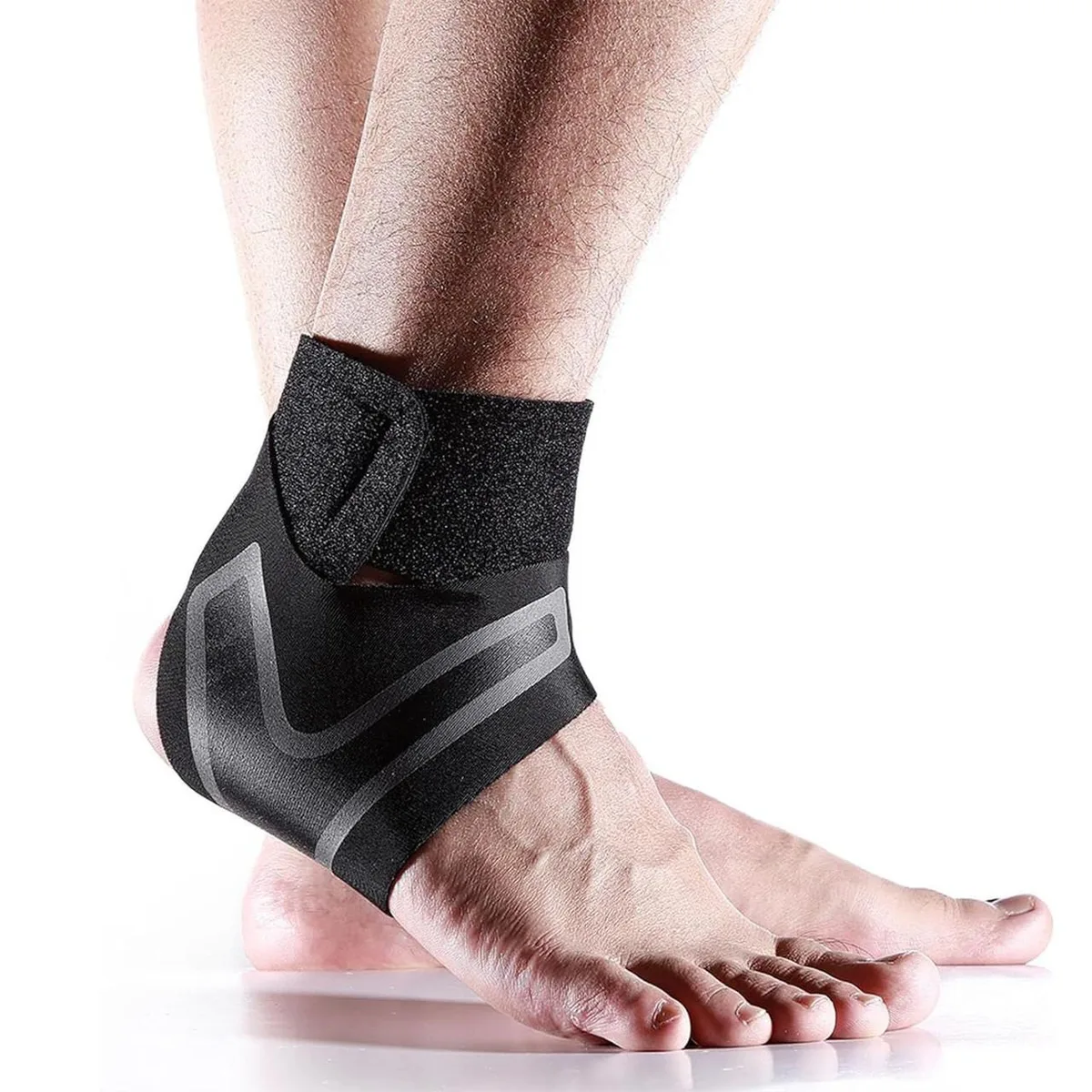 Left-foot neoprene ankle support with adjustable straps