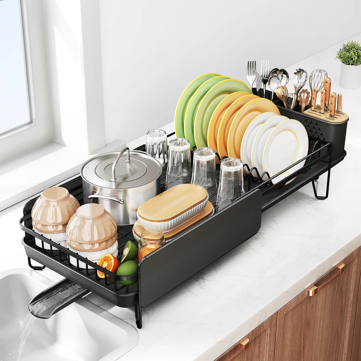 SNTD Expandable Dish Drying Rack 18.9-29.3" Black Stainless Steel — product photo