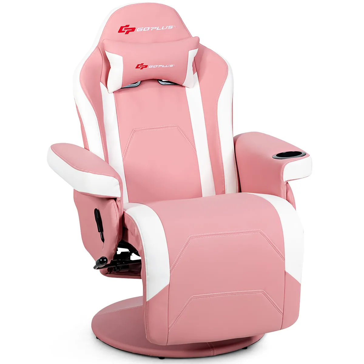 Costway Costway Massage Gaming Recliner Pink 90-140° 360° Swivel Cup Holder Pillow — product photo