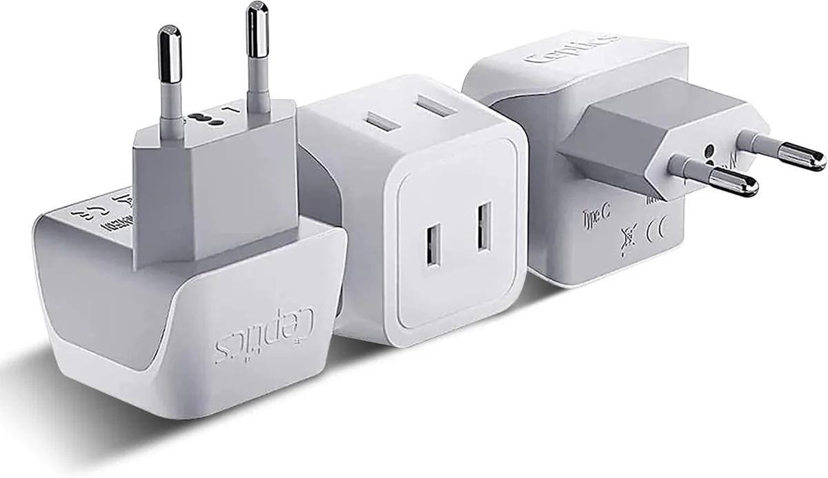 Small square white travel adapter with Type C plug, 18 grams