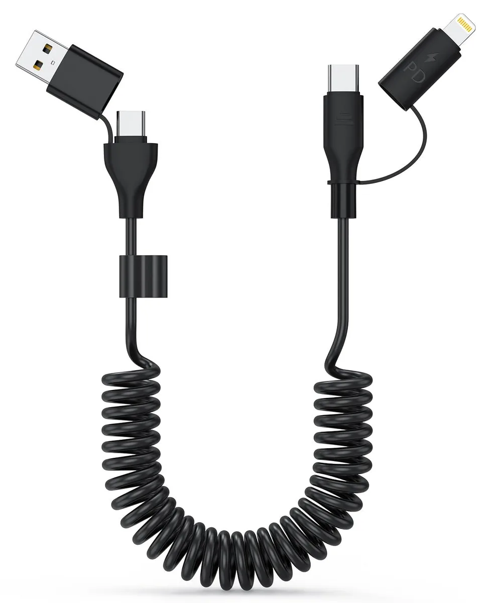  Ulyuhoda 4-in-1 Coiled CarPlay Cable 60W 1.3–3.3ft 480Mbps Black — product photo
